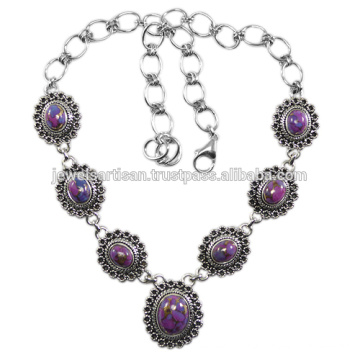 Фиолетовый Меди Бирюзовый 925 Серебряное Ожерелье Ювелирных Изделий